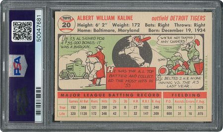 Lot #6022  1956 Topps #20 Al Kaline - PSA MINT 9 - two Higher! - Image 2