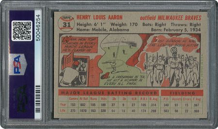 Lot #6033  1956 Topps #31 Hank Aaron - PSA MINT 9 - None Higher! - Image 2
