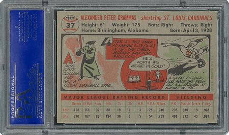 Lot #6039  1956 Topps #37 Alex Grammas - PSA MINT 9 - one Higher! - Image 2