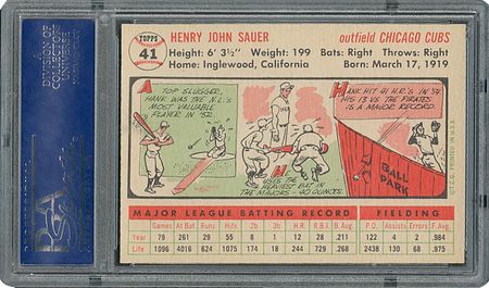 Lot #6043  1956 Topps #41 Hank Sauer - PSA MINT 9 - None Higher! - Image 2