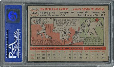 Lot #6044  1956 Topps #42 Sandy Amoros - PSA MINT 9 - two Higher! - Image 2
