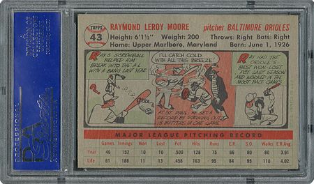 Lot #6045  1956 Topps #43 Ray Moore - PSA MINT 9 - None Higher! - Image 2
