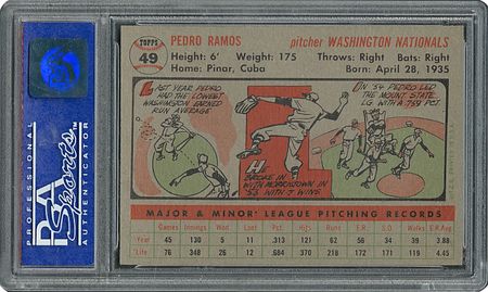 Lot #6051  1956 Topps #49 Pedro Ramos - PSA MINT 9 - one Higher! - Image 2