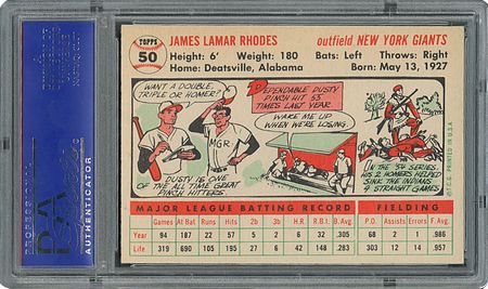 Lot #6052  1956 Topps #50 Dusty Rhodes - PSA MINT 9 - one Higher! - Image 2