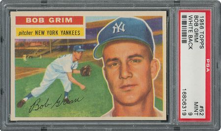 Lot #6054  1956 Topps #52 Bob Grim - PSA MINT 9 - None Higher! - Image 1