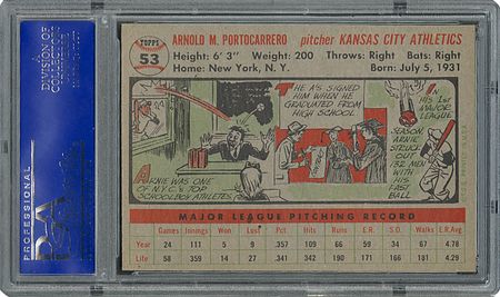 Lot #6055  1956 Topps #53 Arnold Portocarrero - PSA MINT 9 - one Higher! - Image 2