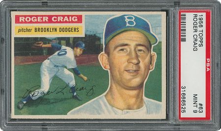 Lot #6065  1956 Topps #63 Roger Craig - PSA MINT 9 - one Higher! - Image 1