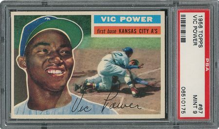 Lot #6069  1956 Topps #67 Vic Power - PSA MINT 9 - three Higher! - Image 1