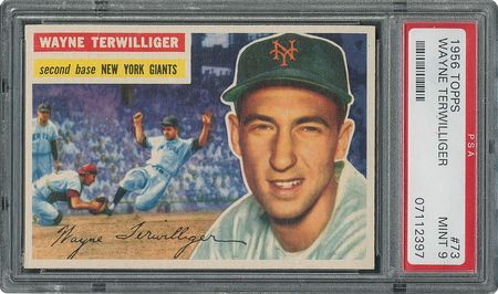 Lot #6077  1956 Topps #73 Wayne Terwilliger - PSA MINT 9 - one Higher! - Image 1