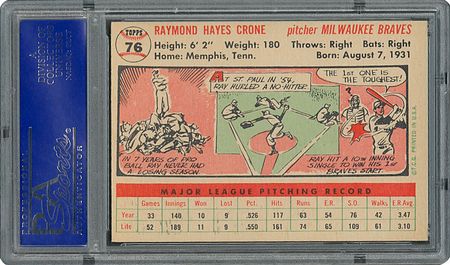 Lot #6080  1956 Topps #76 Ray Crone - PSA MINT 9 - None Higher! - Image 2