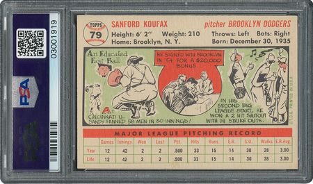 Lot #6083  1956 Topps #79 Sandy Koufax - PSA MINT 9 - two Higher! - Image 2