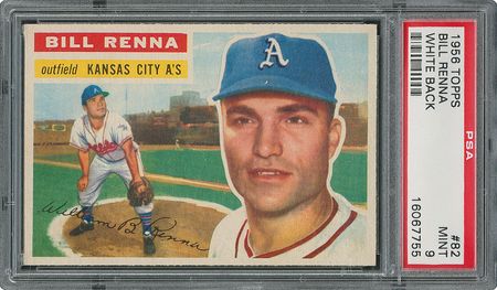 Lot #6086  1956 Topps #82 Bill Renna - PSA MINT 9 - None Higher! - Image 1