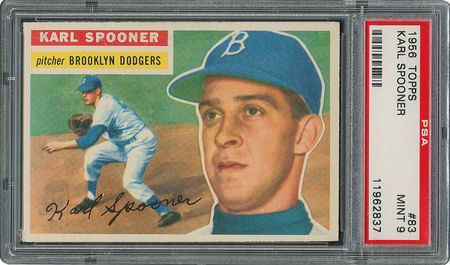 Lot #6087  1956 Topps #83 Karl Spooner - PSA MINT 9 - one Higher! - Image 1