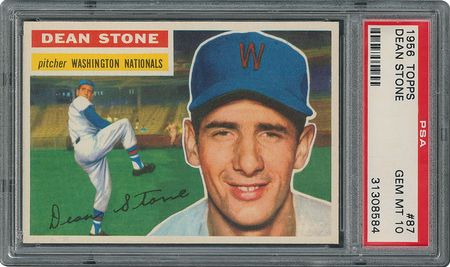 Lot #6093  1956 Topps #87 Dean Stone - PSA GEM-MT 10 - Pop two, None Higher! - Image 1