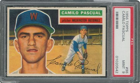 Lot #6108  1956 Topps #98 Camilo Pascual - PSA MINT 9 - one Higher! - Image 1