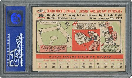 Lot #6108  1956 Topps #98 Camilo Pascual - PSA MINT 9 - one Higher! - Image 2