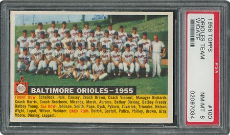 Lot #6110  1956 Topps #100 Orioles Team (Dated) - PSA NM-MT 8 - Two Higher! - Image 1