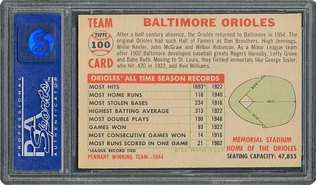 Lot #6110  1956 Topps #100 Orioles Team (Dated) - PSA NM-MT 8 - Two Higher! - Image 2