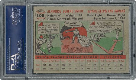 Lot #6117  1956 Topps #105 Al Smith - PSA MINT 9 - None Higher! - Image 2