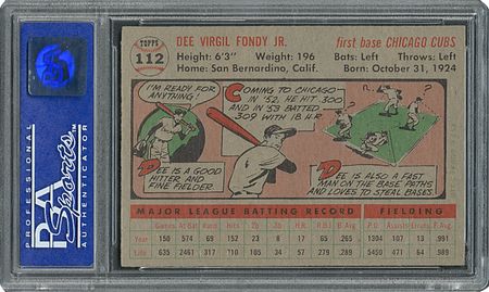 Lot #6124  1956 Topps #112 Dee Fondy - PSA MINT 9 - None Higher! - Image 2