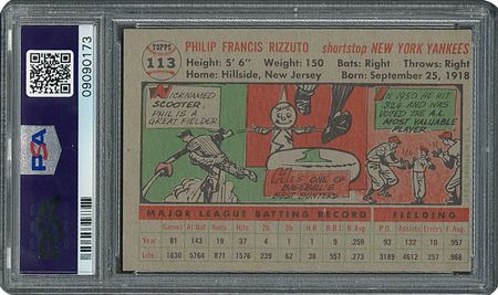 Lot #6125  1956 Topps #113 Phil Rizzuto - PSA MINT 9 - two Higher! - Image 2