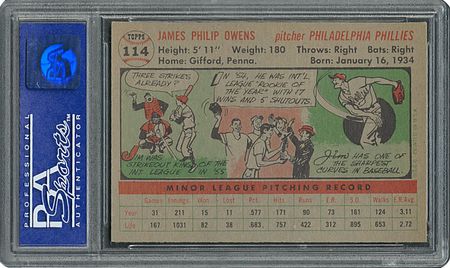 Lot #6126  1956 Topps #114 Jim Owens - PSA MINT 9 - two Higher! - Image 2