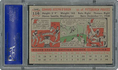 Lot #6128  1956 Topps #116 Eddie O'Brien - PSA MINT 9 - Image 2