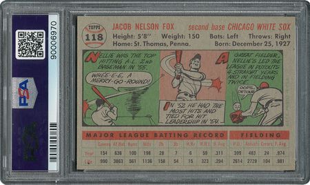 Lot #6130  1956 Topps #118 Nellie Fox - PSA GEM-MT 10 - Pop two, None Higher! - Image 2