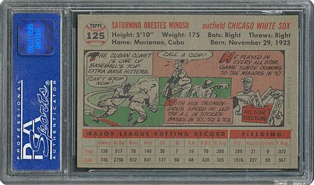 Lot #6137  1956 Topps #125 Minnie Minoso - PSA MINT 9 - one Higher! - Image 2