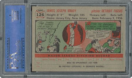 Lot #6138  1956 Topps #126 Jim Brady - PSA MINT 9 - None Higher! - Image 2