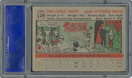 Lot #6141  1956 Topps #129 Jake Martin - PSA MINT 9 - three Higher! - Image 2