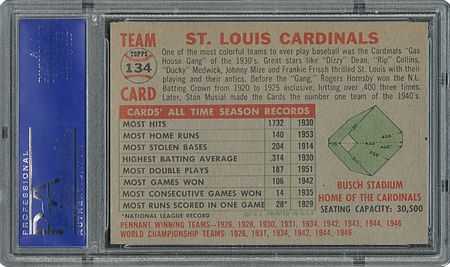 Lot #6146  1956 Topps #134 Cardinals Team - PSA MINT 9 - one Higher! - Image 2