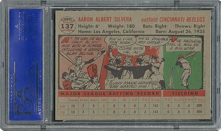 Lot #6149  1956 Topps #137 Al Silvera - PSA MINT 9 - one Higher! - Image 2