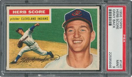 Lot #6152  1956 Topps #140 Herb Score - PSA MINT 9 - None Higher! - Image 1