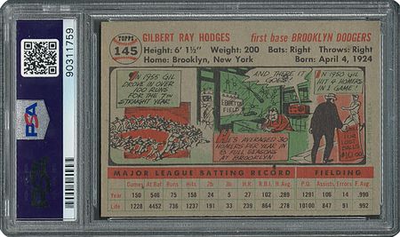 Lot #6157  1956 Topps #145 Gil Hodges - PSA MINT 9 - one Higher! - Image 2