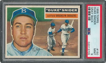 Lot #6162  1956 Topps #150 Duke Snider - PSA MINT 9 - one Higher! - Image 1