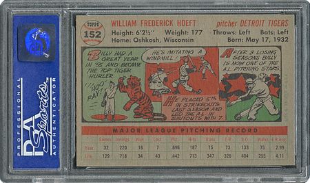 Lot #6164  1956 Topps #152 Billy Hoeft - PSA MINT 9 - one Higher! - Image 2