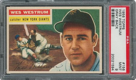 Lot #6168  1956 Topps #156 Wes Westrum - PSA MINT 9 - one Higher! - Image 1