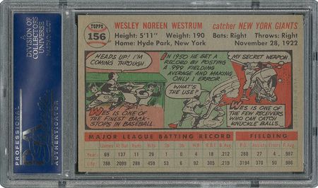 Lot #6168  1956 Topps #156 Wes Westrum - PSA MINT 9 - one Higher! - Image 2