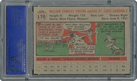 Lot #6182  1956 Topps #170 Bill Virdon - PSA MINT 9 - None Higher! - Image 2