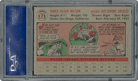 Lot #6183  1956 Topps #171 Jim Wilson - PSA MINT 9 - None Higher! - Image 2