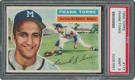 Lot #6184  1956 Topps #172 Frank Torre - PSA MINT 9 - one Higher! - Image 1