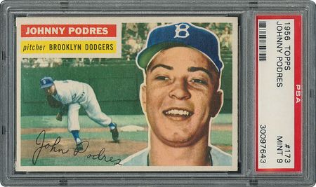 Lot #6185  1956 Topps #173 Johnny Podres - PSA MINT 9 - None Higher! - Image 1