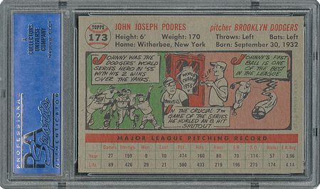 Lot #6185  1956 Topps #173 Johnny Podres - PSA MINT 9 - None Higher! - Image 2