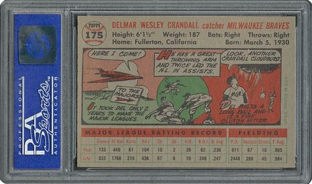 Lot #6187  1956 Topps #175 Del Crandall - PSA MINT 9 - one Higher! - Image 2
