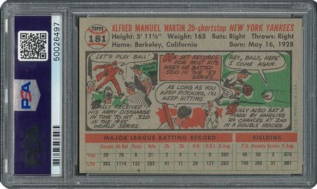 Lot #6193  1956 Topps #181 Billy Martin - PSA MINT 9 - one Higher! - Image 2