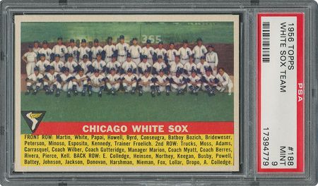 Lot #6200  1956 Topps #188 White Sox Team - PSA MINT 9 - two Higher! - Image 1