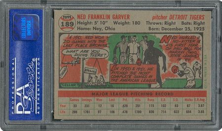 Lot #6201  1956 Topps #189 Ned Garver - PSA MINT 9 - one Higher! - Image 2