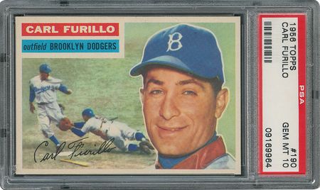 Lot #6202  1956 Topps #190 Carl Furillo - PSA GEM-MT 10 - Pop one, None Higher! - Image 1