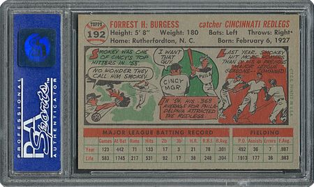 Lot #6204  1956 Topps #192 Smoky Burgess - PSA MINT 9 - two Higher! - Image 2